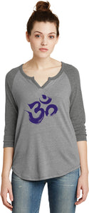 Purple Brushstroke AUM 3/4 Sleeve Vintage Yoga Tee Shirt - Yoga Clothing for You