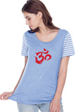 Red Brushstroke AUM Striped Multi-Contrast Yoga Tee Shirt - Yoga Clothing for You