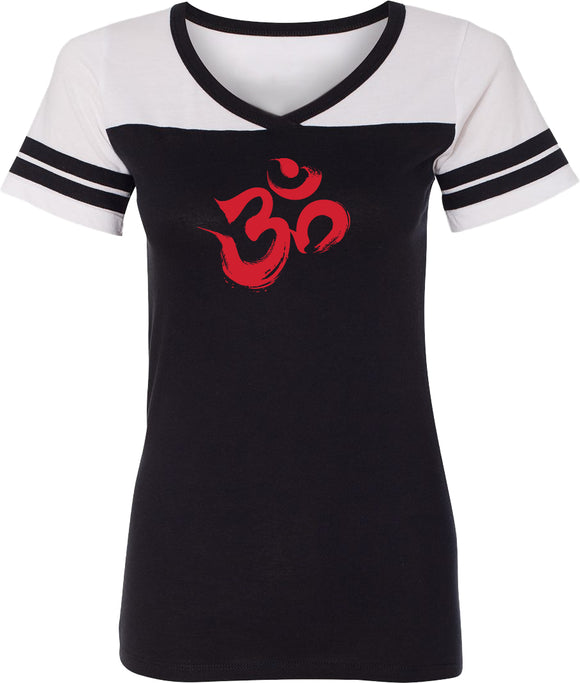 Red Brushstroke AUM Powder Puff Yoga Tee Shirt - Yoga Clothing for You