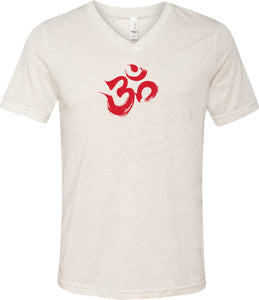 Red Brushstroke AUM Triblend V-neck Yoga Tee Shirt - Yoga Clothing for You