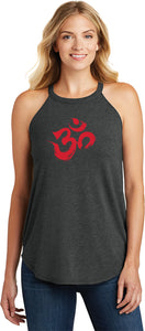 Red Brushstroke AUM Triblend Yoga Rocker Tank Top - Yoga Clothing for You