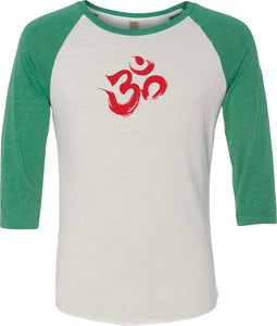 Red Brushstroke AUM Eco Raglan 3/4 Sleeve Yoga Tee Shirt - Yoga Clothing for You