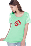 Red Brushstroke AUM Striped Multi-Contrast Yoga Tee Shirt - Yoga Clothing for You