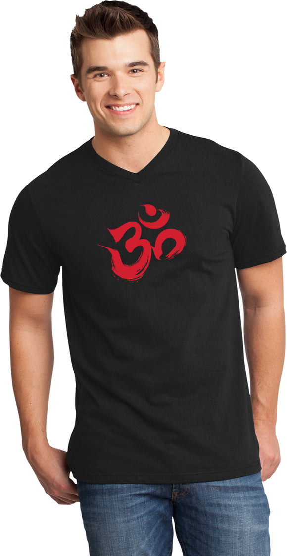 Red Brushstroke AUM Important V-neck Yoga Tee Shirt - Yoga Clothing for You