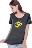 Yellow Brushstroke AUM Striped Multi-Contrast Yoga Tee - Yoga Clothing for You