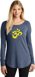 Yellow Brushstroke AUM Triblend Long Sleeve Tunic Shirt - Yoga Clothing for You