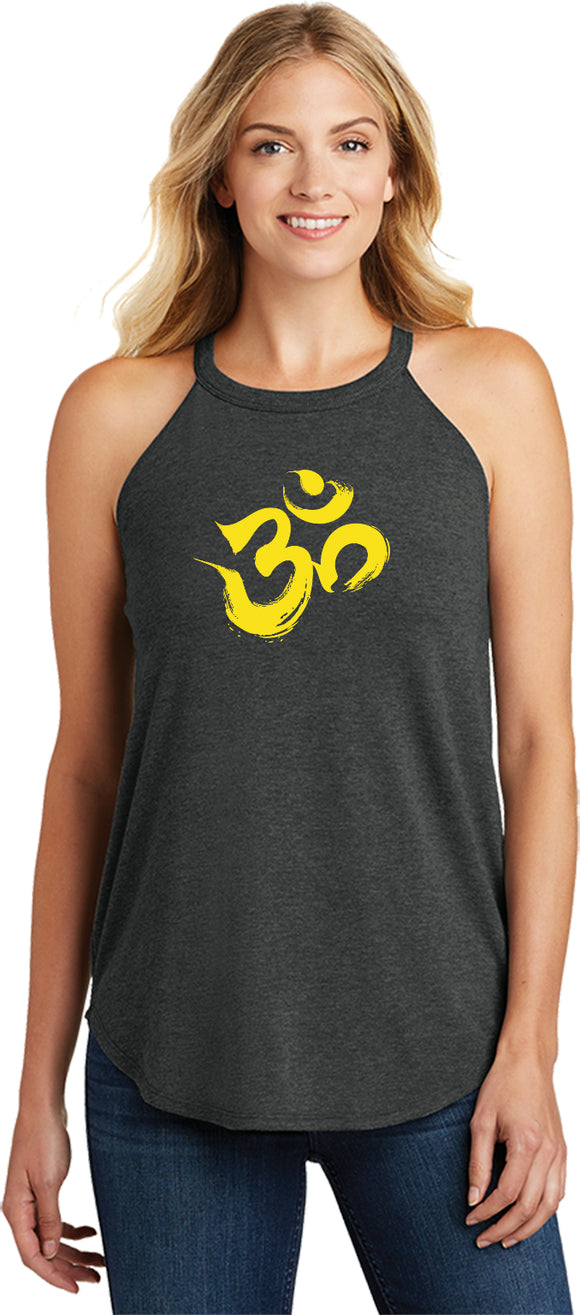 Yellow Brushstroke AUM Triblend Yoga Rocker Tank Top - Yoga Clothing for You