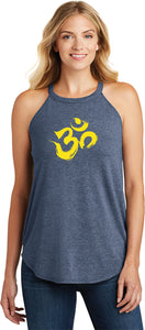 Yellow Brushstroke AUM Triblend Yoga Rocker Tank Top - Yoga Clothing for You
