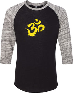 Yellow Brushstroke AUM Eco Raglan 3/4 Sleeve Yoga Tee - Yoga Clothing for You