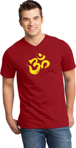 Yellow Brushstroke AUM Important V-neck Yoga Tee Shirt - Yoga Clothing for You