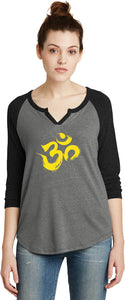 Yellow Brushstroke AUM 3/4 Sleeve Vintage Yoga Tee Shirt - Yoga Clothing for You