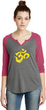 Yellow Brushstroke AUM 3/4 Sleeve Vintage Yoga Tee Shirt - Yoga Clothing for You