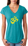 Yellow Brushstroke AUM Triblend V-neck Yoga Tee Shirt - Yoga Clothing for You