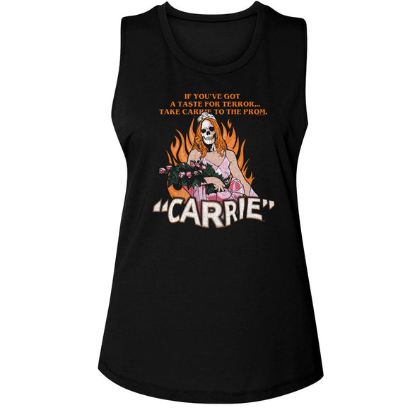 Carrie Prom Fire Ladies Sleeveless Muscle Black Tank Top