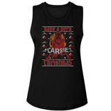 Carrie Christmas Ladies Sleeveless Muscle Black Tank Top