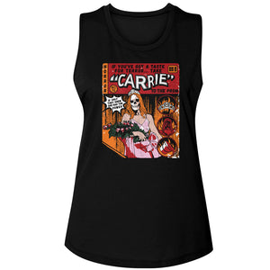 Carrie Comic Book Ladies Sleeveless Muscle Black Tank Top