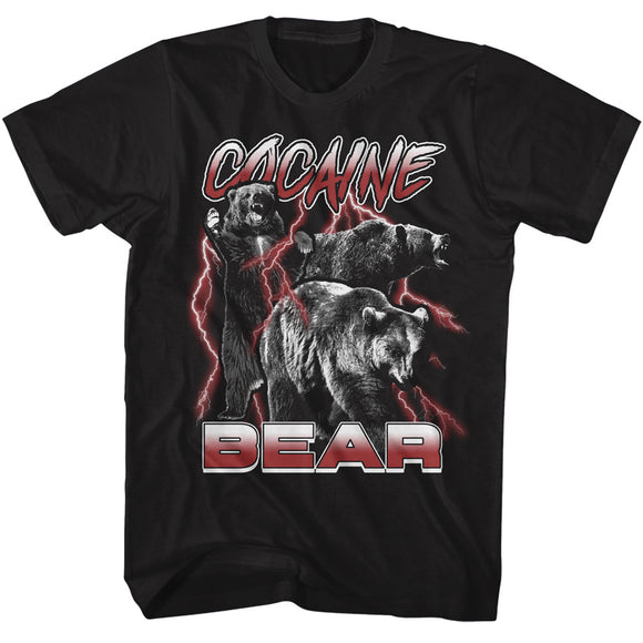 Cocaine Bear Roar Lightning Collage Black T-shirt