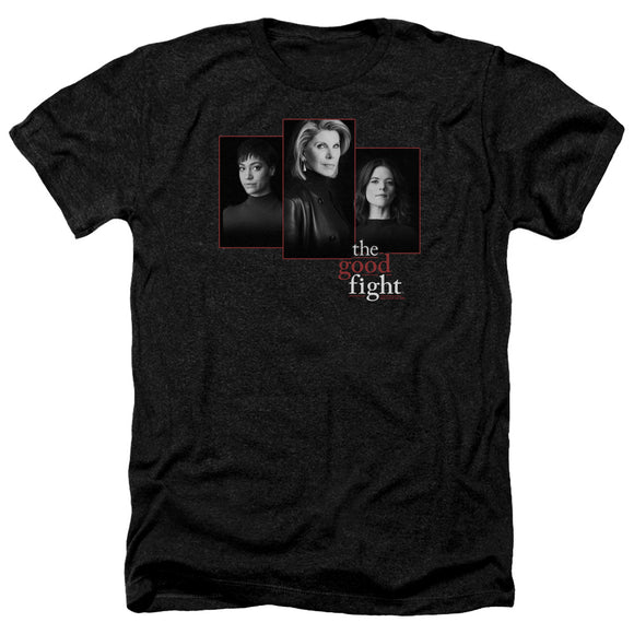 The Good Fight Heather T-Shirt Cast Headshots Black Tee - Yoga Clothing for You