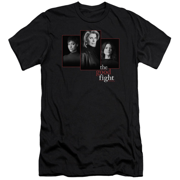 The Good Fight Slim Fit T-Shirt Cast Headshots Black Tee - Yoga Clothing for You