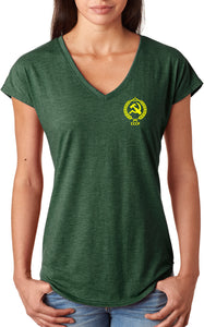 Ladies CCCP T-shirt Crest Pocket Print Triblend V-Neck - Yoga Clothing for You