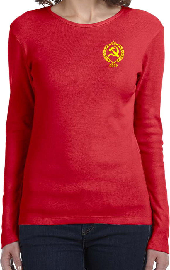 Ladies CCCP T-shirt Crest Pocket Print Long Sleeve - Yoga Clothing for You