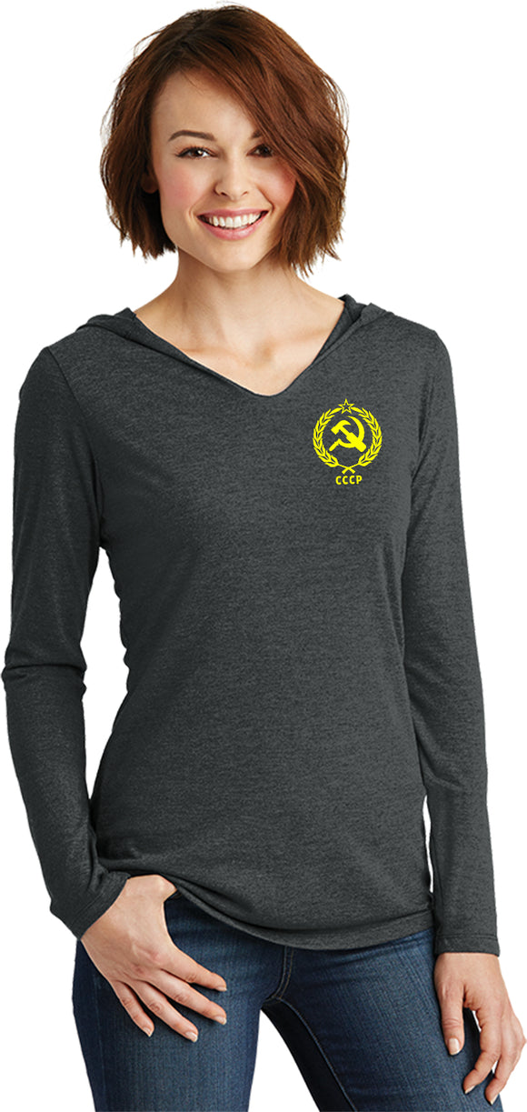 Ladies CCCP T-shirt Crest Pocket Print Tri Blend Hoodie - Yoga Clothing for You