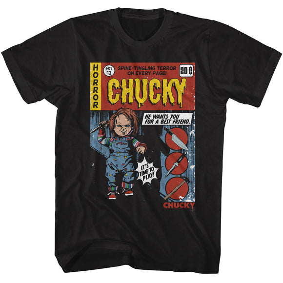 Chucky Comic Cover Art Black Tall T-shirt
