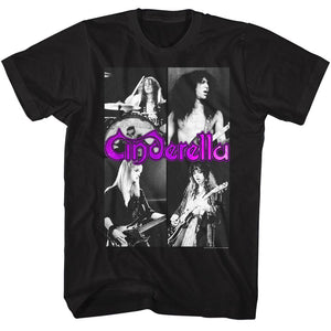 Cinderella Rock Band T-Shirt Action Portraits Black Tee - Yoga Clothing for You