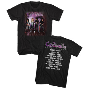 Cinderella Rock Band Tall T-Shirt Night Songs Album Front and Back Black Tee - Yoga Clothing for You