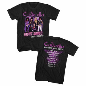 Cinderella Rock Band T-Shirt Night Songs Tour Front and Back Black Tee - Yoga Clothing for You
