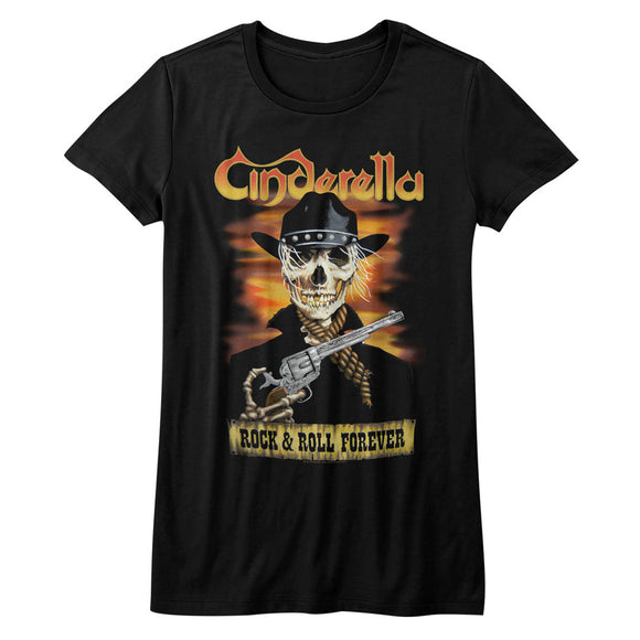 Cinderella Rock Band Juniors T-Shirt Rock and Roll Forever Black Tee - Yoga Clothing for You