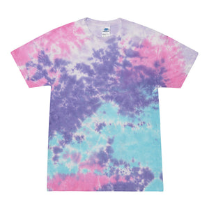 Tie Dye Multi Color Blotched Classic Fit Crewneck Short Sleeve T-shirt for Kids, Cotton Candy - Yoga Clothing for You