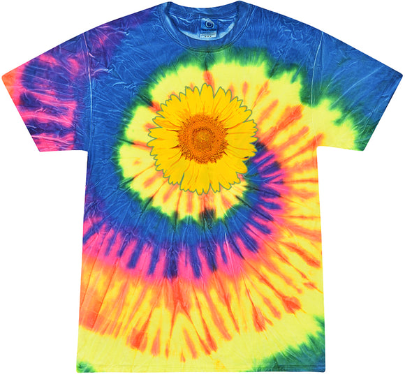 Yoga Clothing For You Adult Sunflower Tie Dye Tee - Neon Rainbow - Yoga Clothing for You