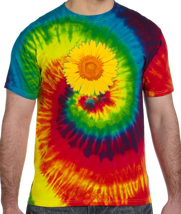 Yoga Clothing For You Adult Sunflower Tie Dye Tee - Reactive Rainbow - Yoga Clothing for You