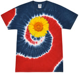 Yoga Clothing For You Adult Sunflower Tie Dye Tee - Spiral Royal and Red - Yoga Clothing for You