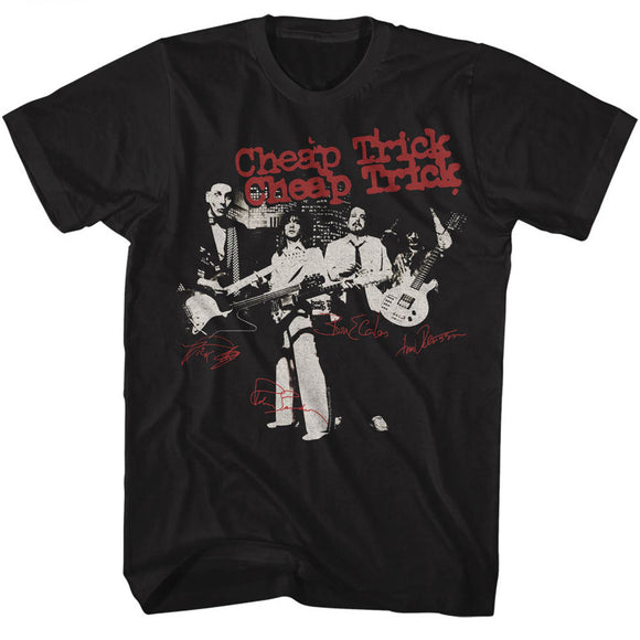 Cheap Trick Tall T-Shirt Band Autographs Black Tee - Yoga Clothing for You