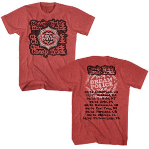 Cheap Trick T-Shirt Dream Police Tour Front and Back Red Heather Tee - Yoga Clothing for You