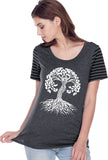 White Celtic Tree Striped Multi-Contrast Yoga Tee Shirt - Yoga Clothing for You