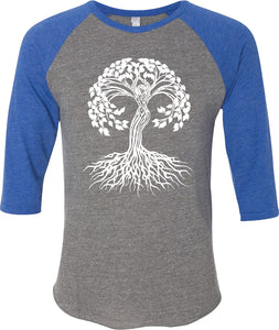 White Celtic Tree Eco Raglan 3/4 Sleeve Yoga Tee Shirt - Yoga Clothing for You