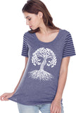White Celtic Tree Striped Multi-Contrast Yoga Tee Shirt - Yoga Clothing for You