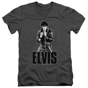 Elvis Presley Slim Fit V-Neck T-Shirt Leather Jacket Charcoal Tee - Yoga Clothing for You