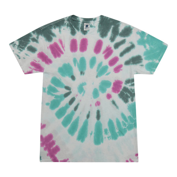 Tie Dye Multi Color Spiral Streak Classic Fit Crewneck Short Sleeve T-shirt for Kids, Everglades - Yoga Clothing for You
