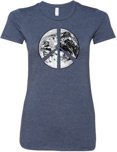 Ladies Peace T-shirt Earth Satellite Symbol Longer Length Tee - Yoga Clothing for You