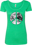 Ladies Peace T-shirt Earth Satellite Symbol Scoop Neck - Yoga Clothing for You