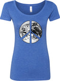 Ladies Peace T-shirt Earth Satellite Symbol Scoop Neck - Yoga Clothing for You