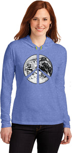 Ladies Peace T-shirt Earth Satellite Symbol Hooded Shirt - Yoga Clothing for You
