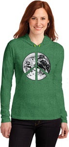 Ladies Peace T-shirt Earth Satellite Symbol Hooded Shirt - Yoga Clothing for You