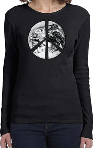 Ladies Peace T-shirt Earth Satellite Symbol Long Sleeve - Yoga Clothing for You