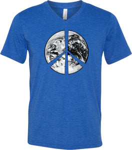 Peace T-shirt Earth Satellite Symbol Tri Blend V-Neck - Yoga Clothing for You