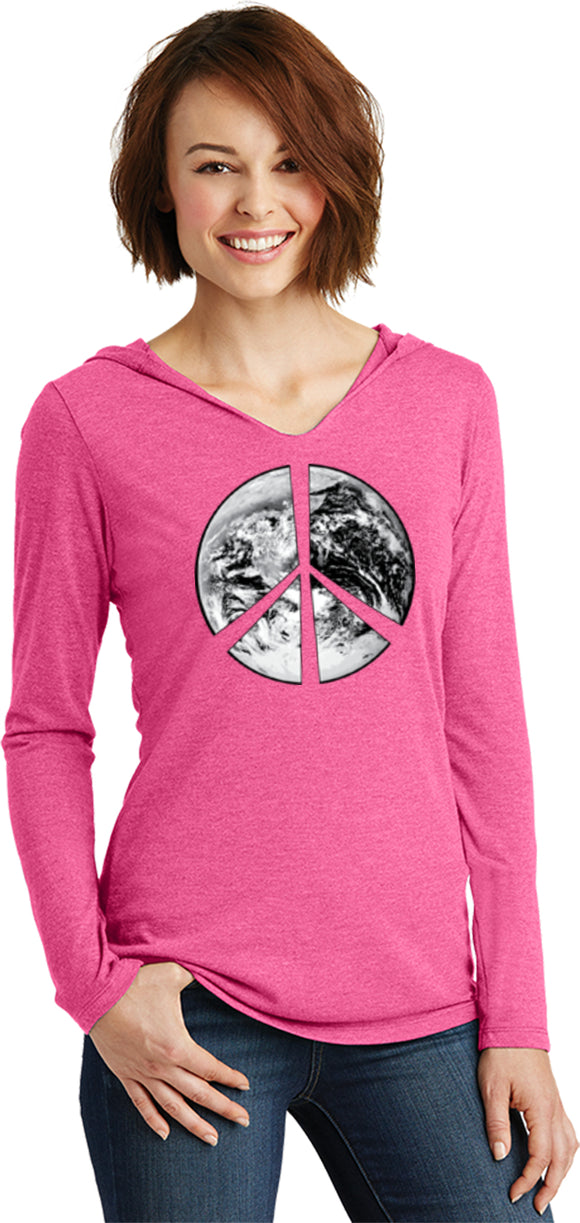 Ladies Peace T-shirt Earth Satellite Symbol Tri Blend Hoodie - Yoga Clothing for You